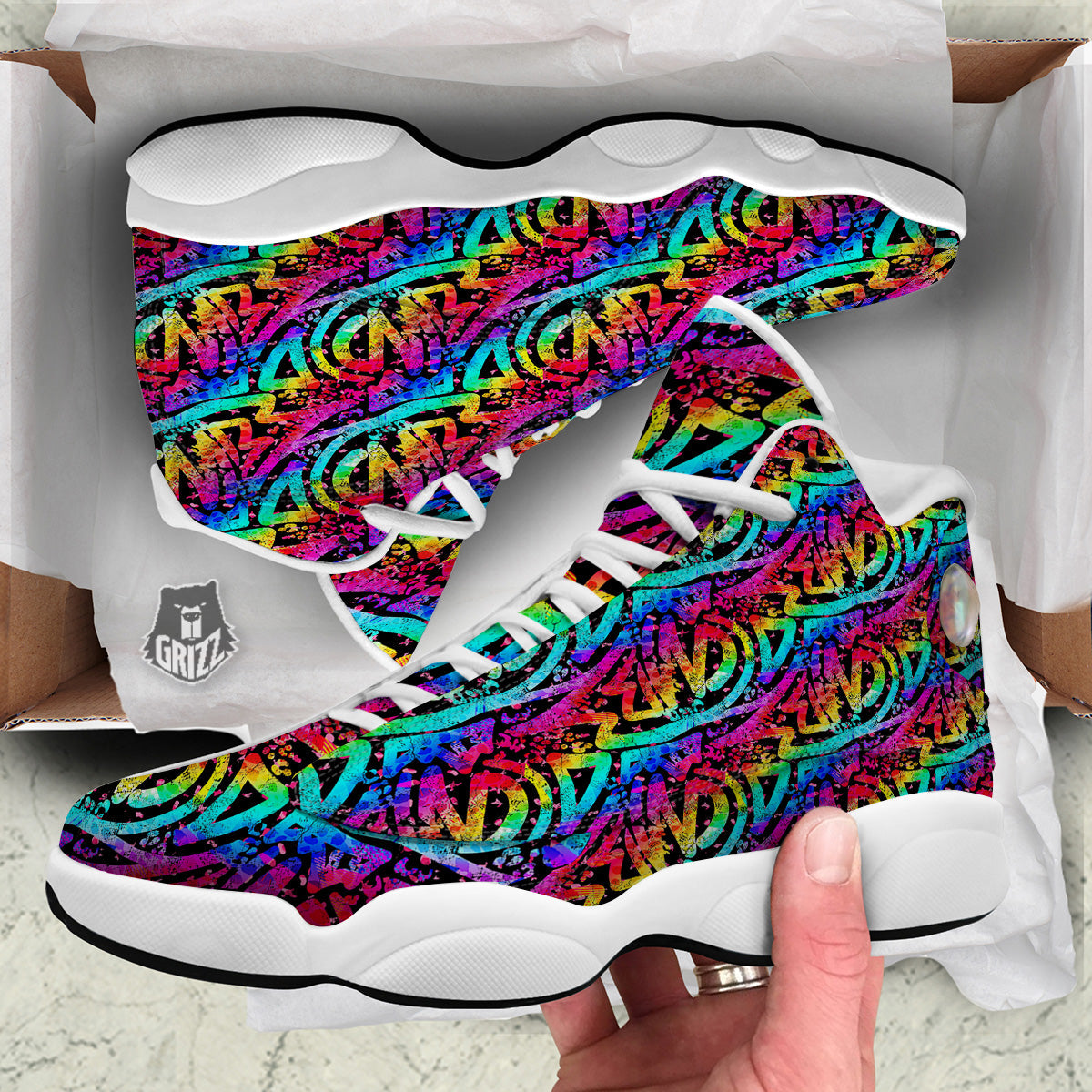 Abstract Graffiti Colorful Paint Print Pattern White Basketball Shoes-grizzshop