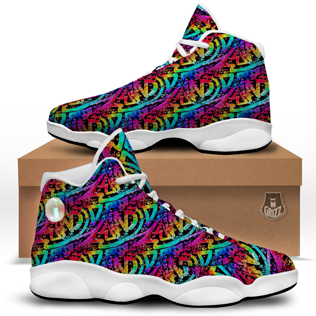 Abstract Graffiti Colorful Paint Print Pattern White Basketball Shoes-grizzshop