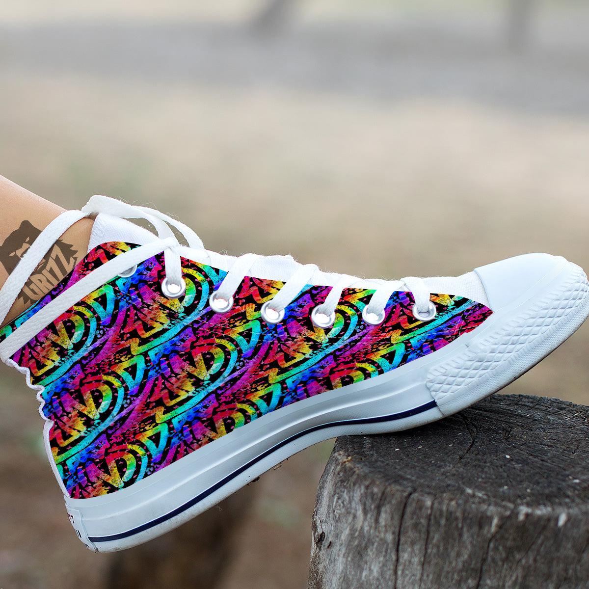 Abstract Graffiti Colorful Paint Print Pattern White High Top Shoes-grizzshop