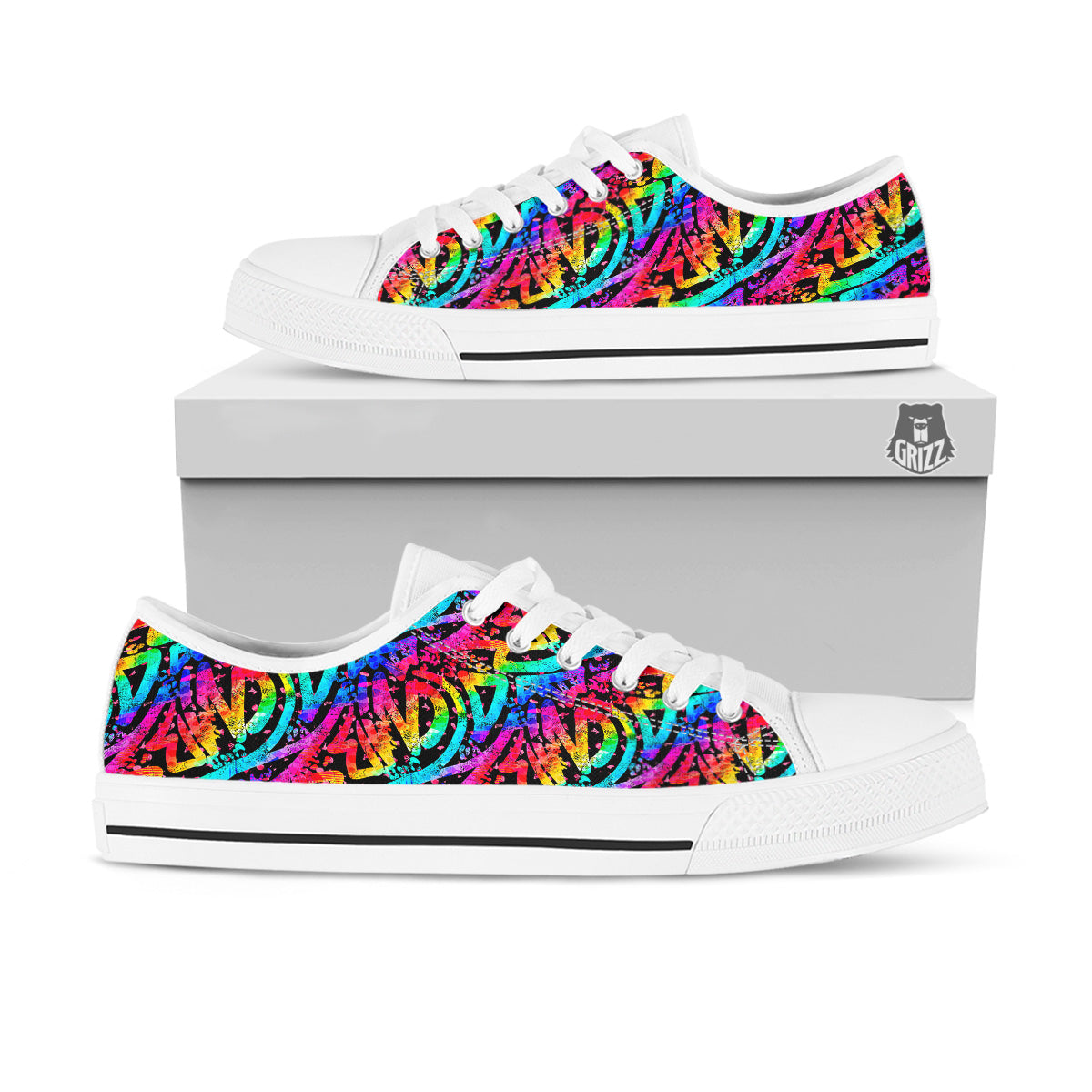 Abstract Graffiti Colorful Paint Print Pattern White Low Top Shoes-grizzshop