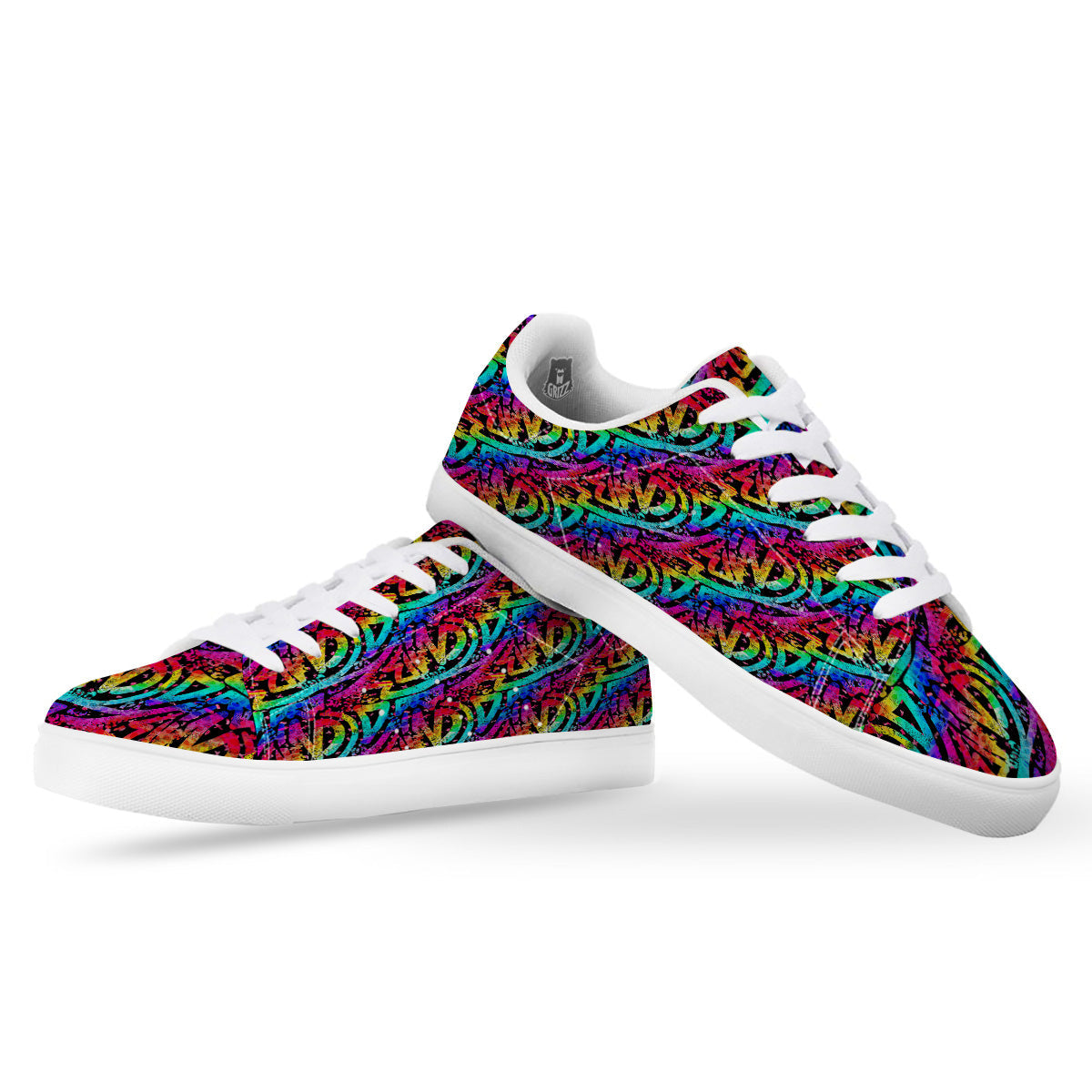 Abstract Graffiti Colorful Paint Print Pattern White Low Top Sneakers-grizzshop