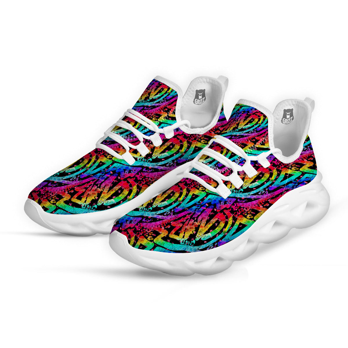 Abstract Graffiti Colorful Paint Print Pattern White Running Shoes-grizzshop