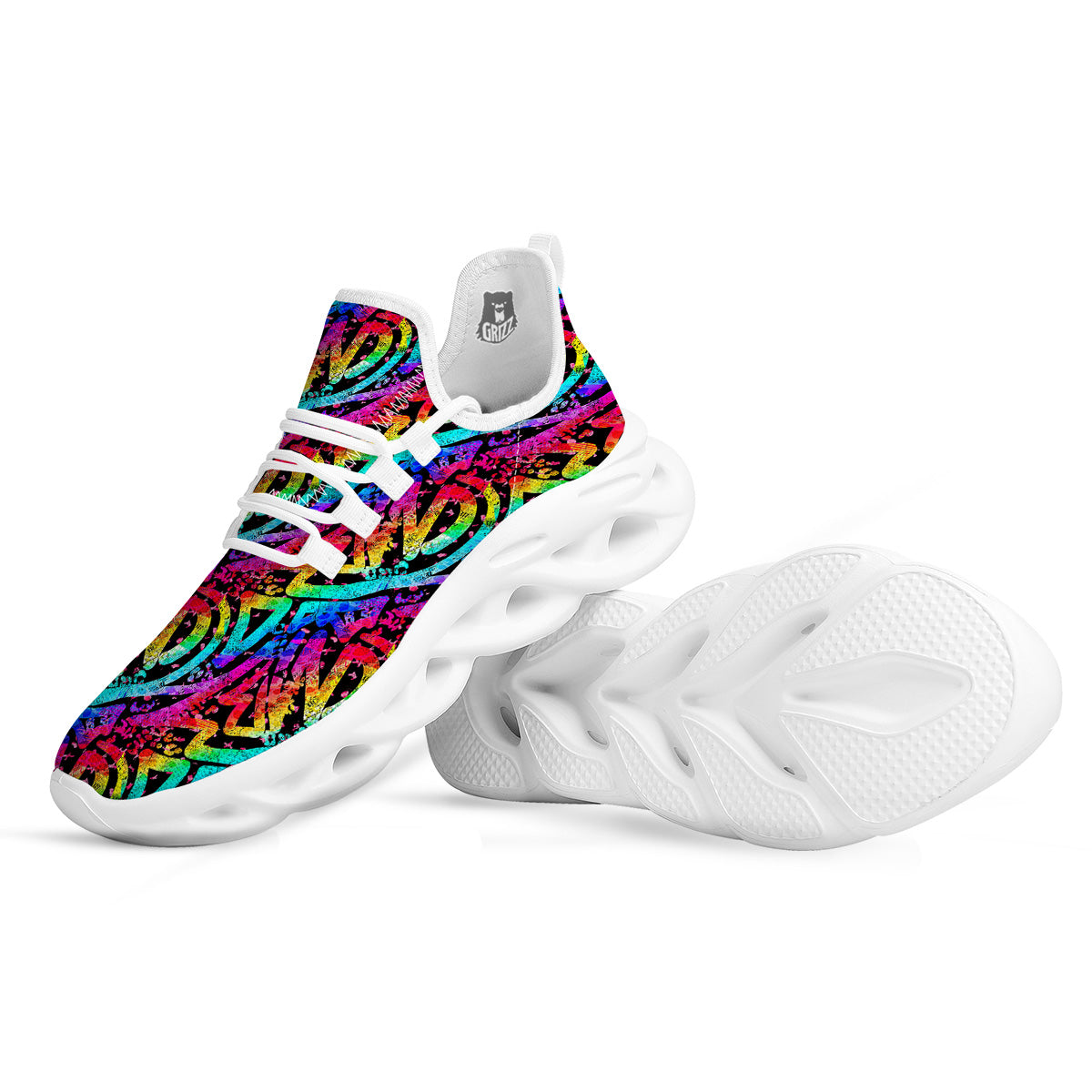 Abstract Graffiti Colorful Paint Print Pattern White Running Shoes-grizzshop