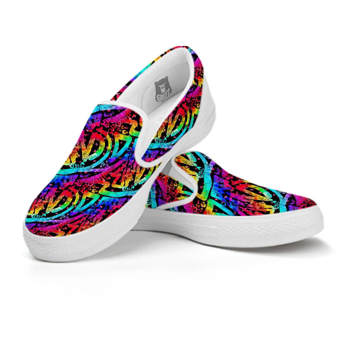 Abstract Graffiti Colorful Paint Print Pattern White Slip On Shoes-grizzshop