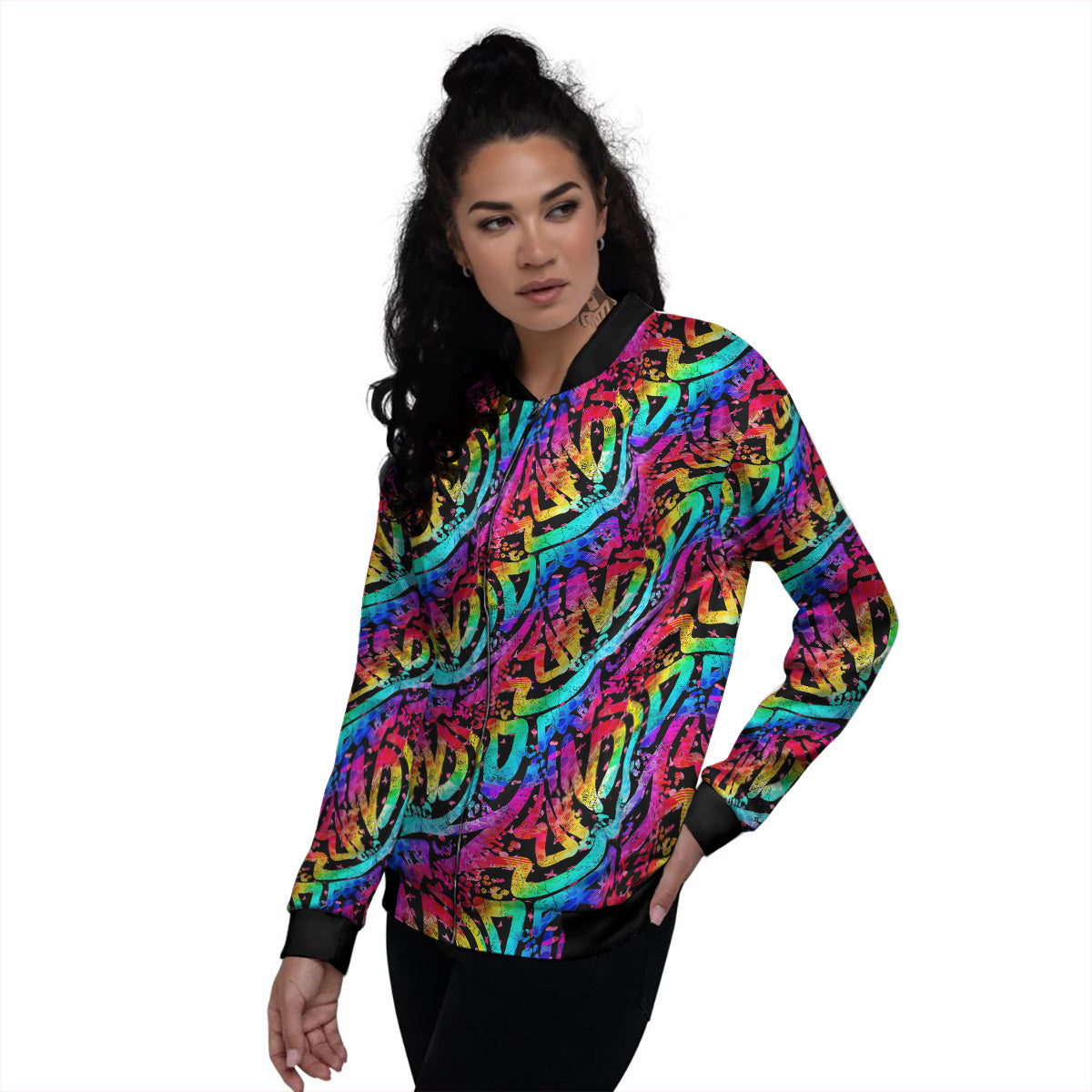 Abstract Graffiti Colorful Paint Print Pattern Women's Bomber Jacket-grizzshop