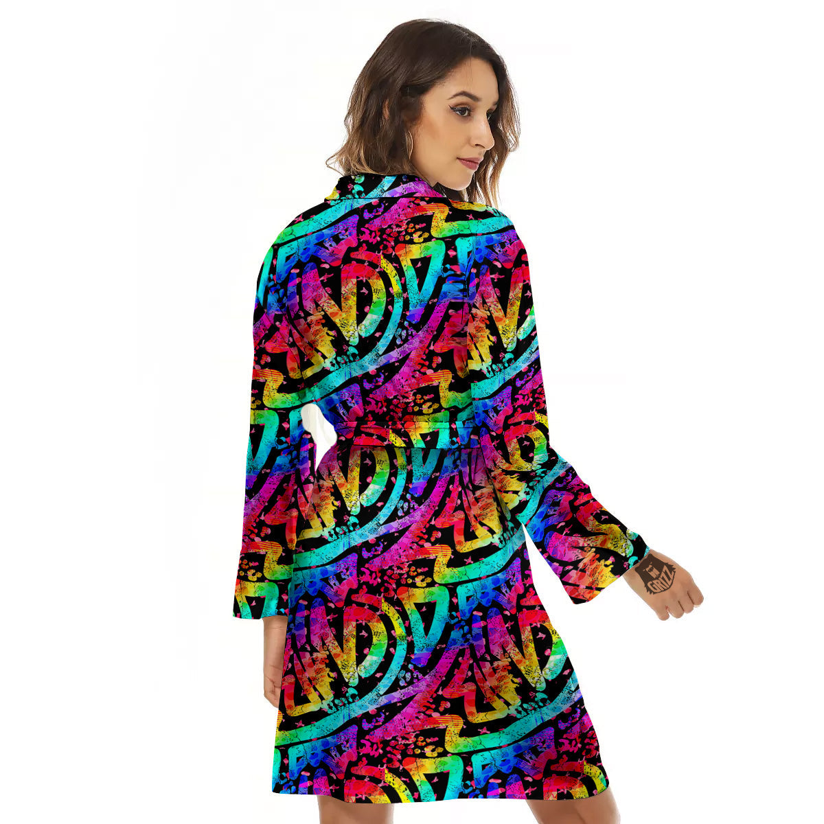 Abstract Graffiti Colorful Paint Print Pattern Women's Robe-grizzshop