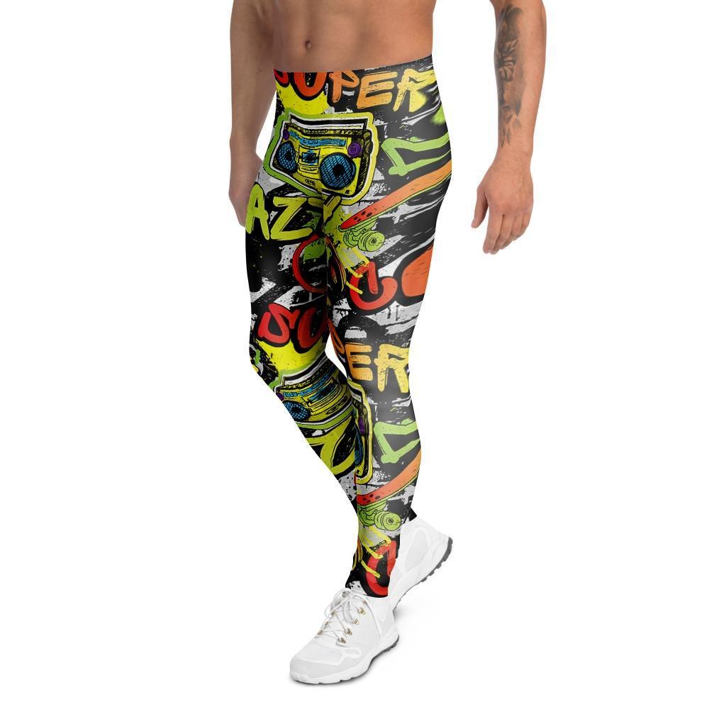 Abstract Graffiti Drips Print Men's Leggings-grizzshop