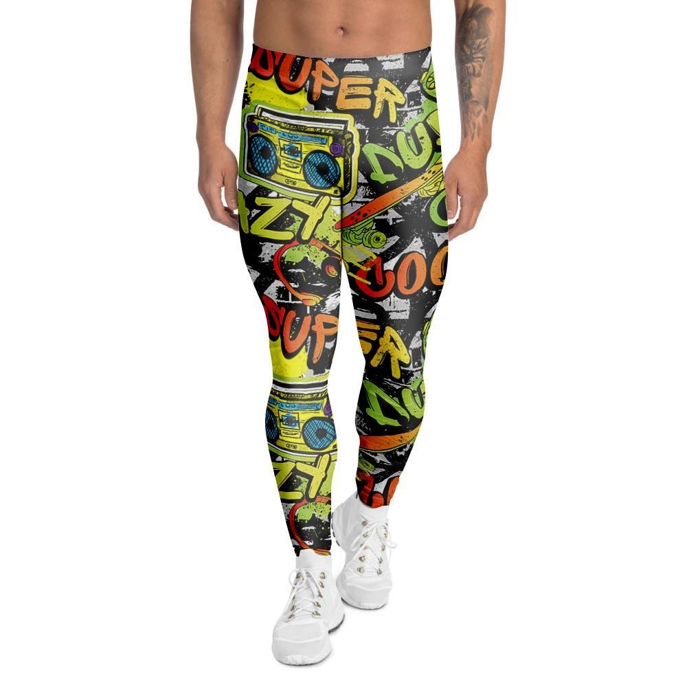 Abstract Graffiti Drips Print Men's Leggings-grizzshop