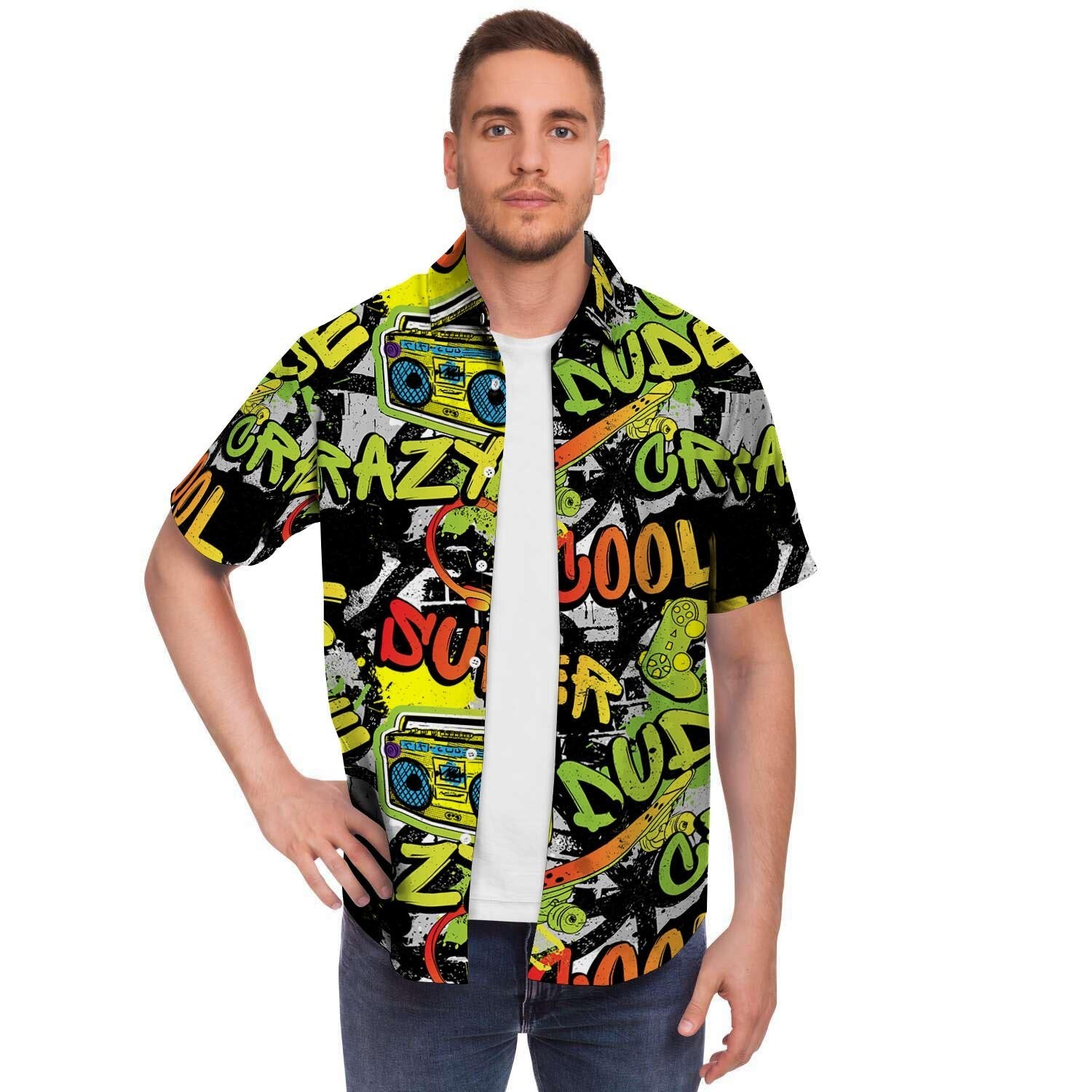 Abstract Graffiti Drips Print Men's Short Sleeve Shirt-grizzshop