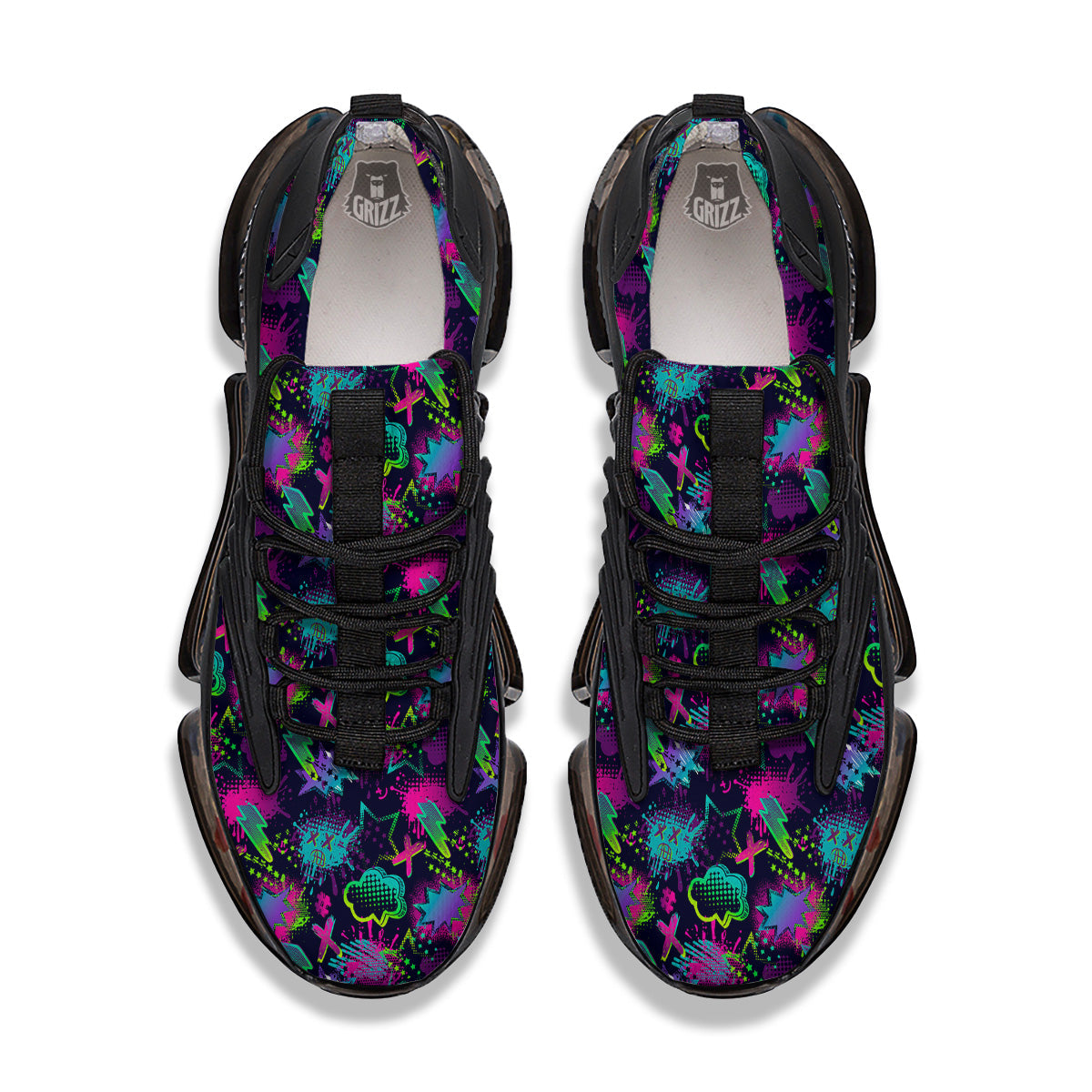 Abstract Graffiti Emoji Print Pattern Black Gym Shoes-grizzshop