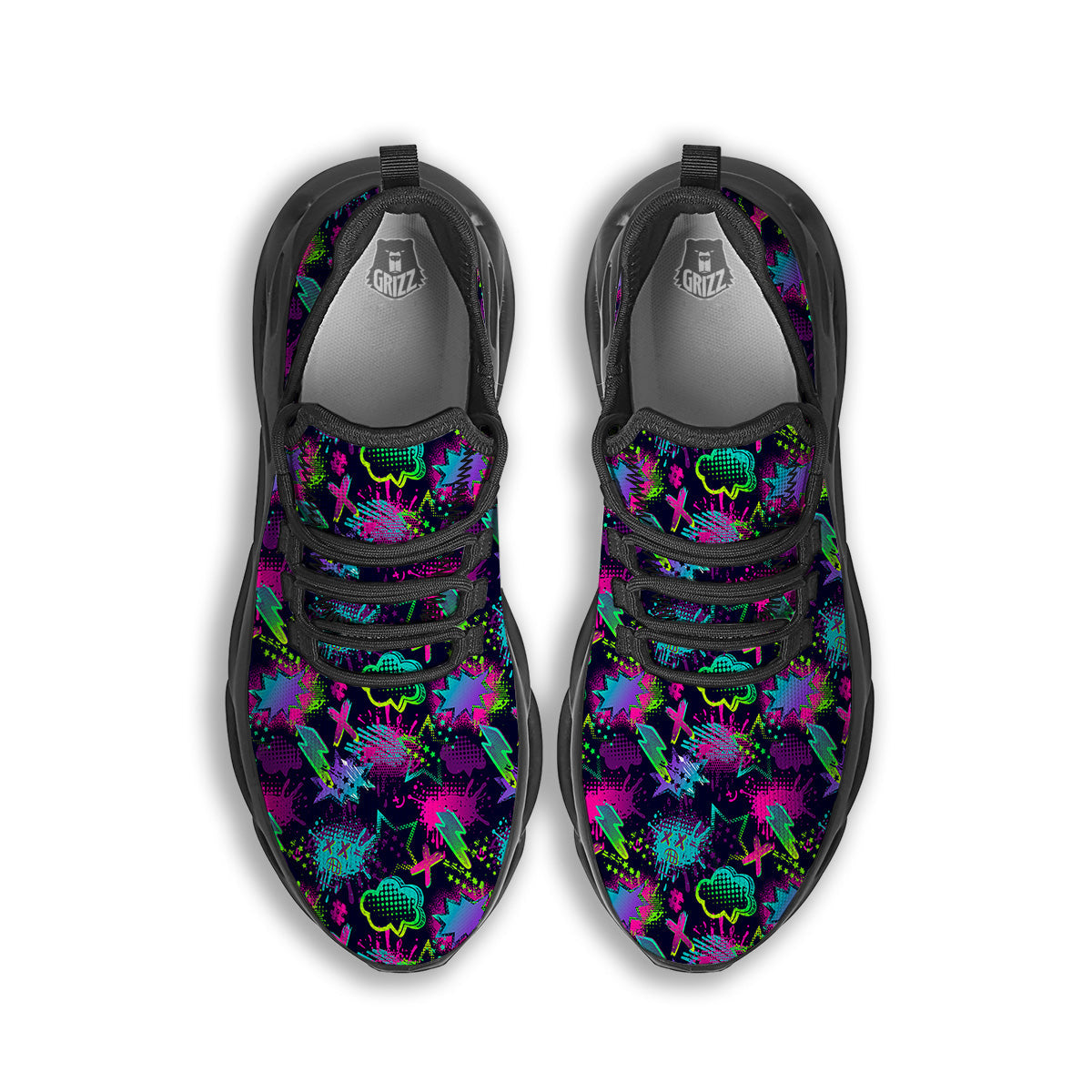 Abstract Graffiti Emoji Print Pattern Black Running Shoes-grizzshop