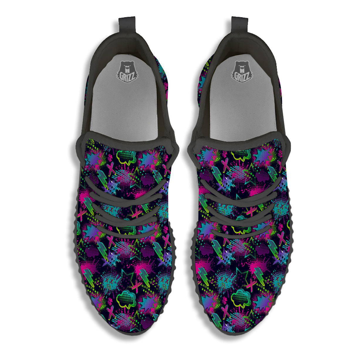 Abstract Graffiti Emoji Print Pattern Black Walking Shoes-grizzshop