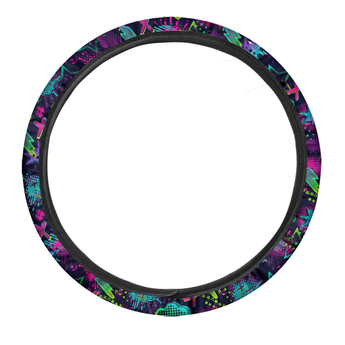 Abstract Graffiti Emoji Print Pattern Car Steering Wheel Cover-grizzshop