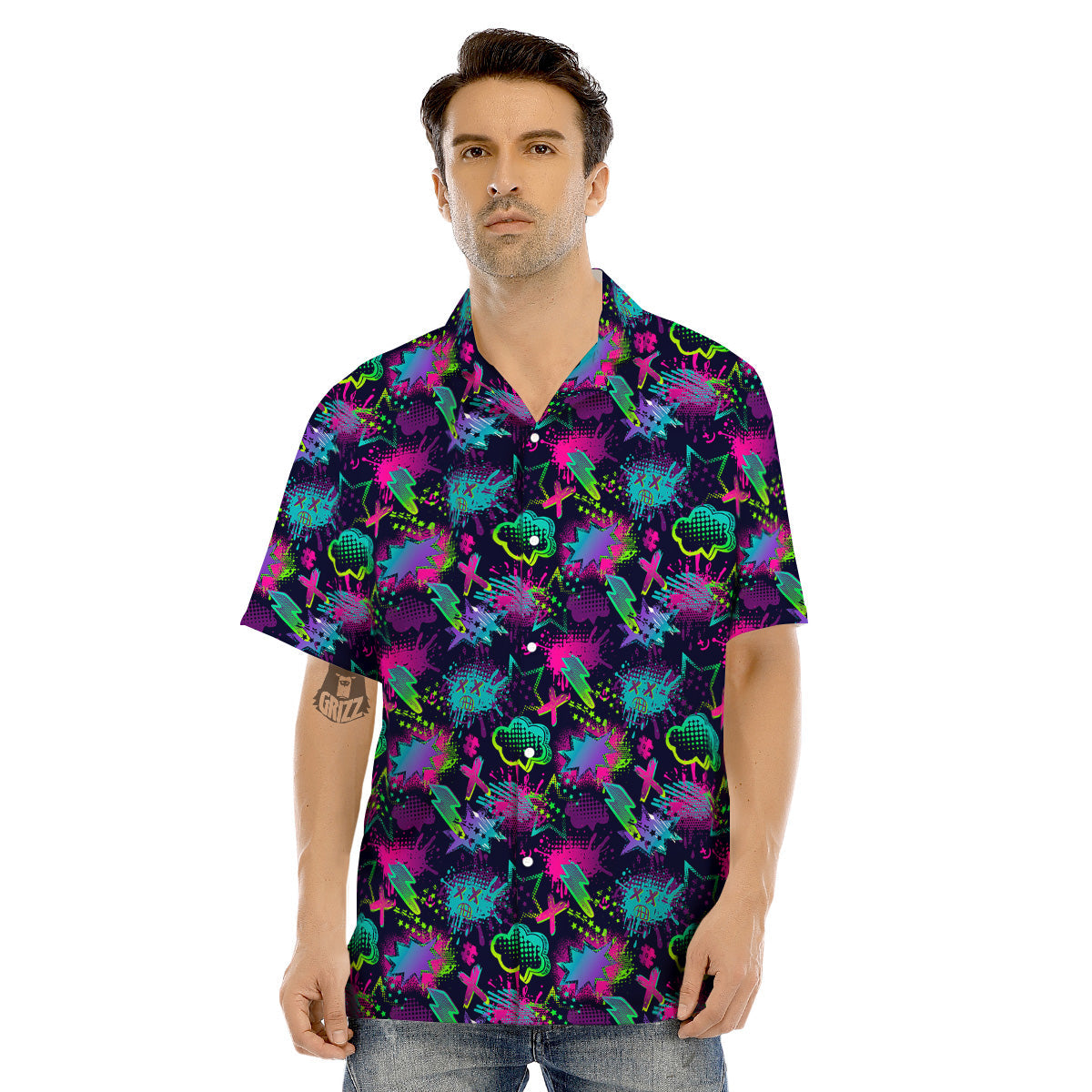 Abstract Graffiti Emoji Print Pattern Men's Hawaiian Shirt-grizzshop