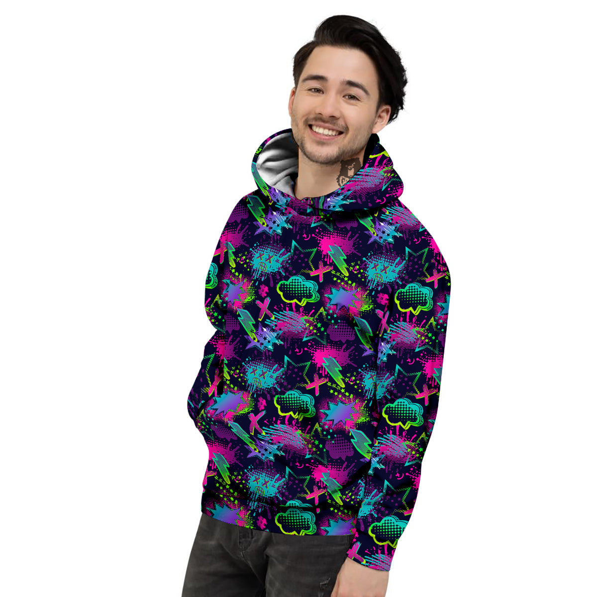 Abstract Graffiti Emoji Print Pattern Men's Hoodie-grizzshop