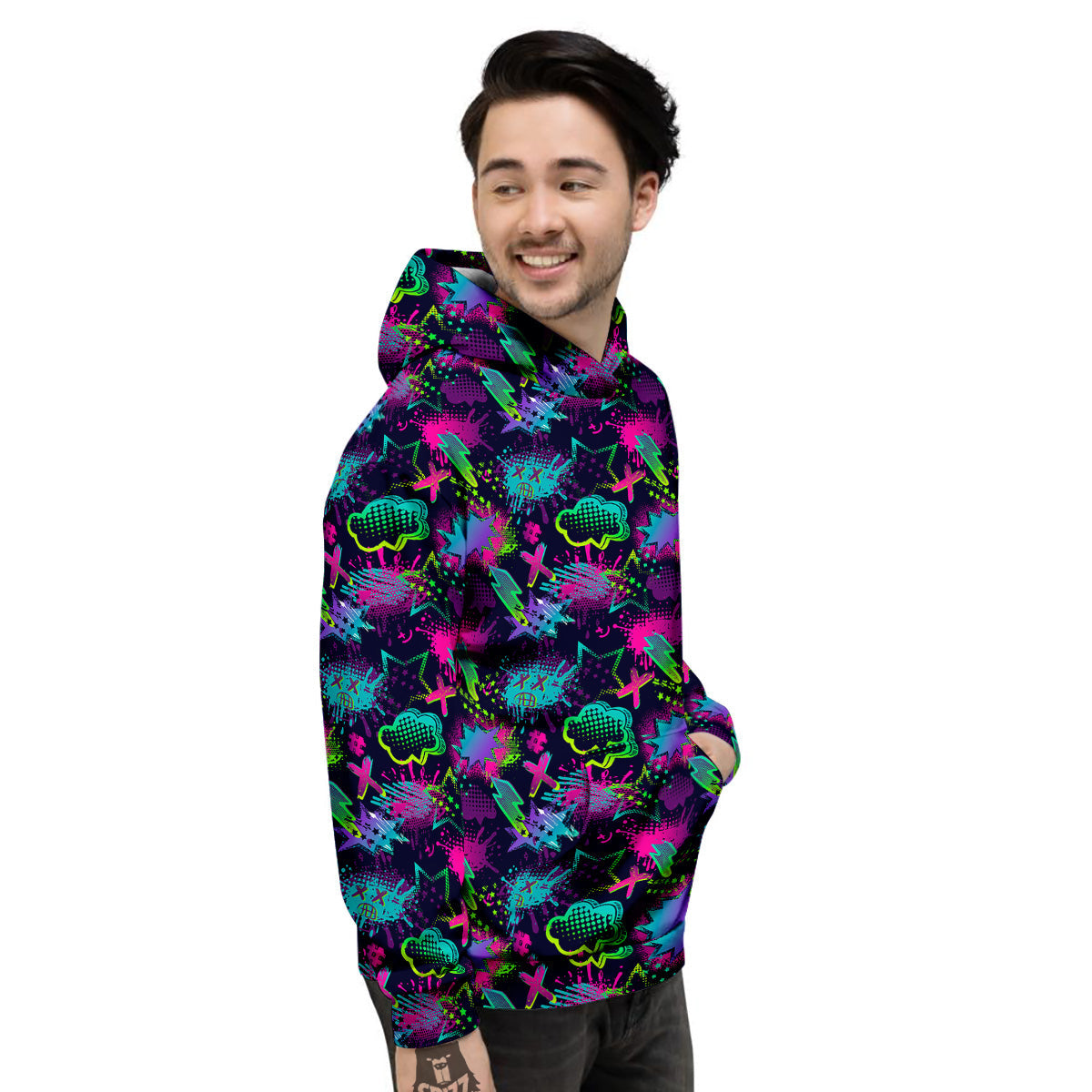 Abstract Graffiti Emoji Print Pattern Men's Hoodie-grizzshop