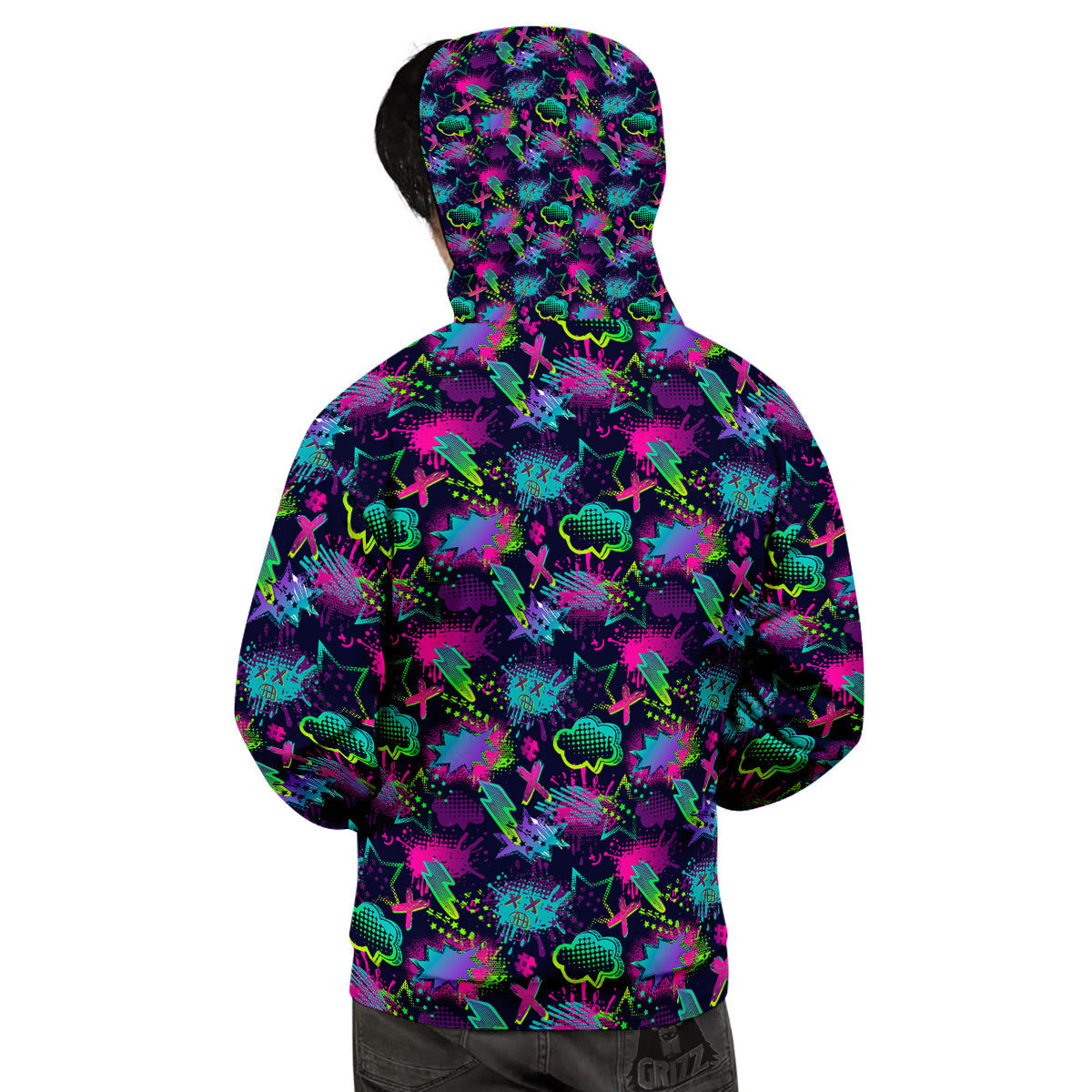 Abstract Graffiti Emoji Print Pattern Men's Hoodie-grizzshop