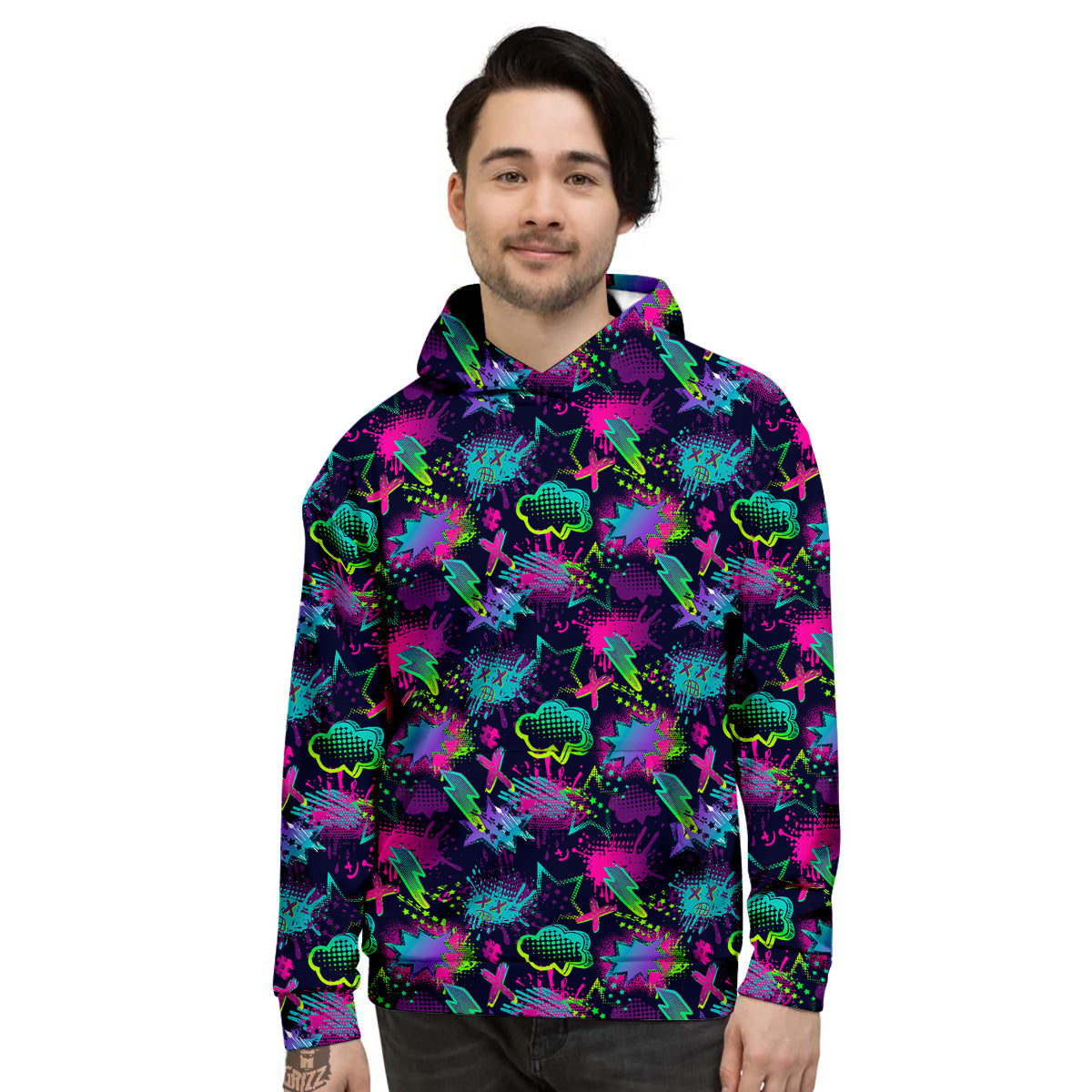 Abstract Graffiti Emoji Print Pattern Men's Hoodie-grizzshop