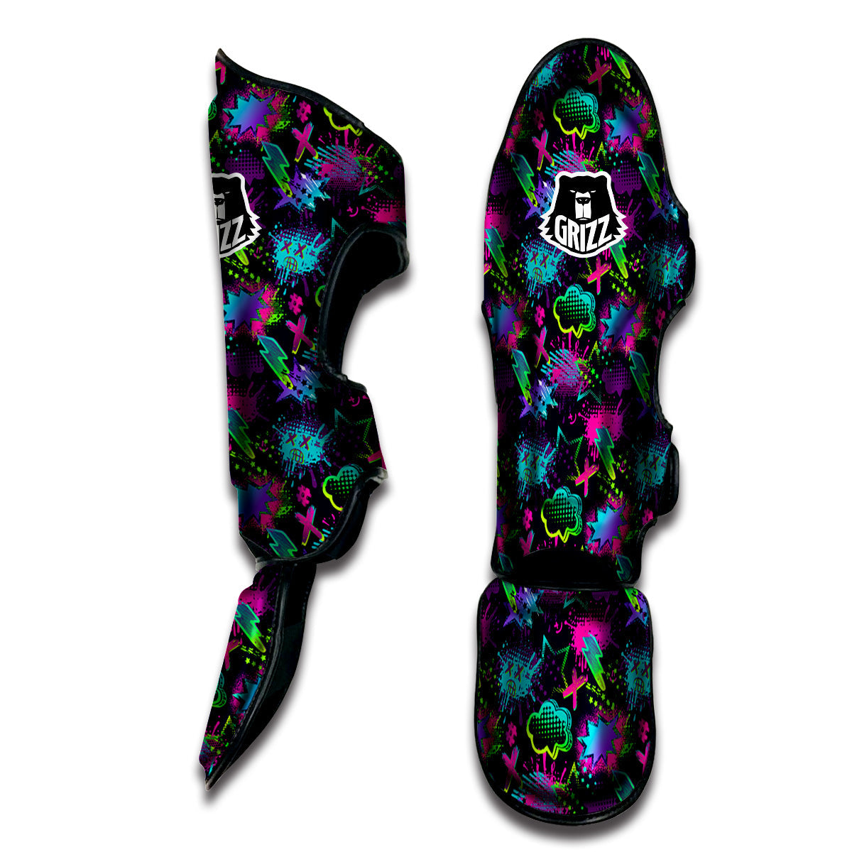 Abstract Graffiti Emoji Print Pattern Muay Thai Shin Guards-grizzshop
