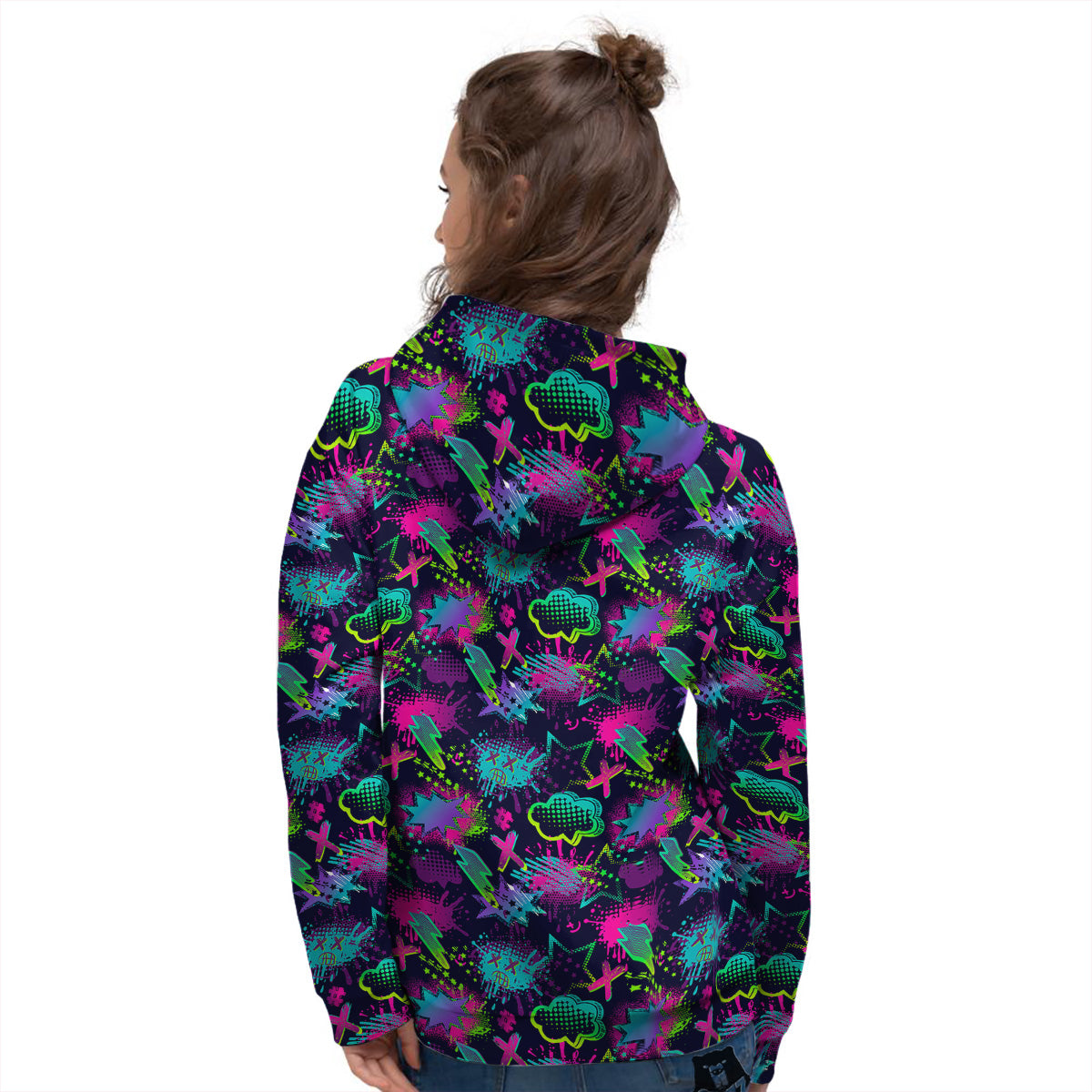 Abstract Graffiti Emoji Print Pattern Women's Hoodie-grizzshop
