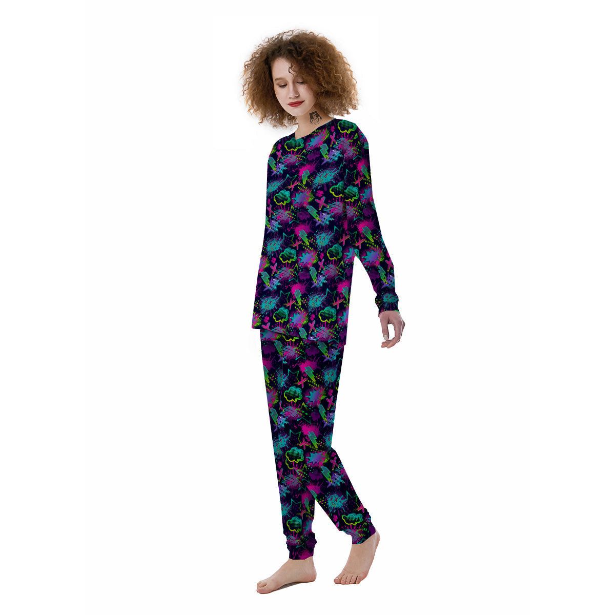 Abstract Graffiti Emoji Print Pattern Women's Pajamas-grizzshop