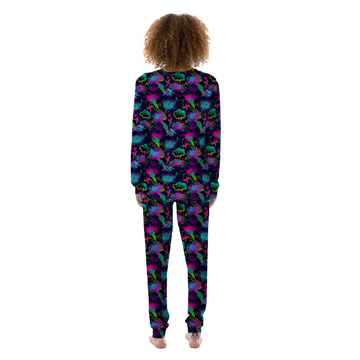 Abstract Graffiti Emoji Print Pattern Women's Pajamas-grizzshop