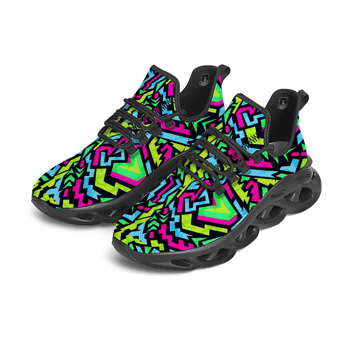 Abstract Graffiti Geometric Black Running Shoes-grizzshop