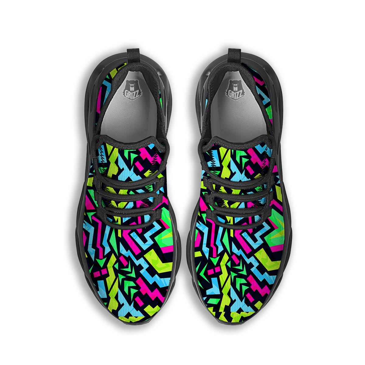 Abstract Graffiti Geometric Black Running Shoes-grizzshop