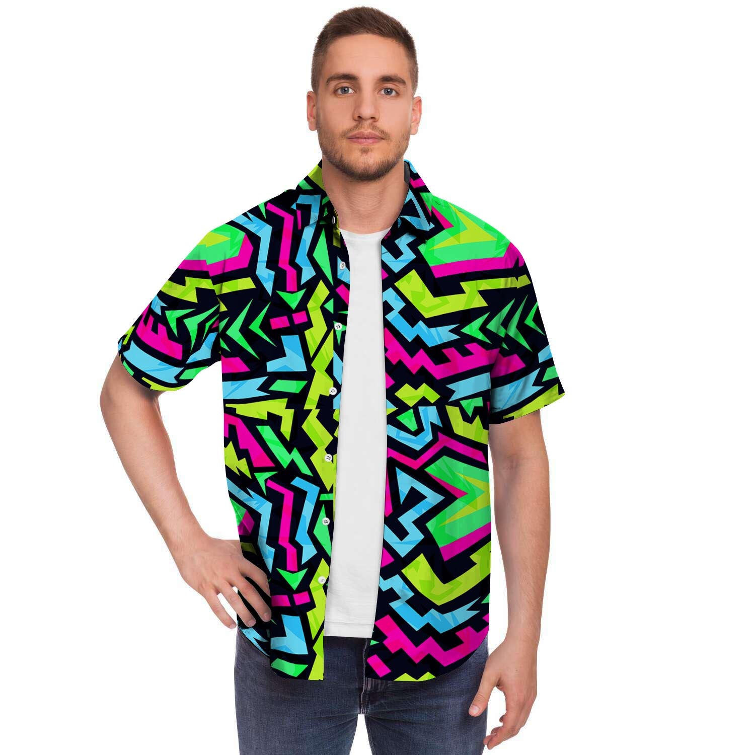Abstract Graffiti Geometric Men's Short Sleeve Shirt-grizzshop