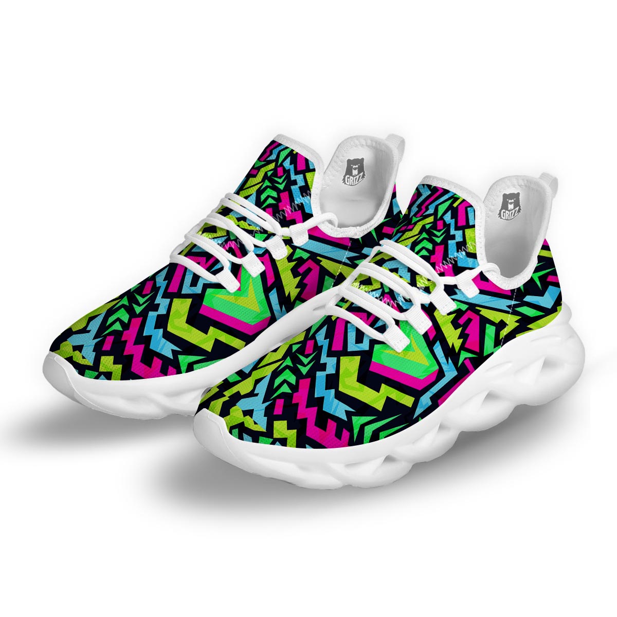 Abstract Graffiti Geometric White Running Shoes-grizzshop