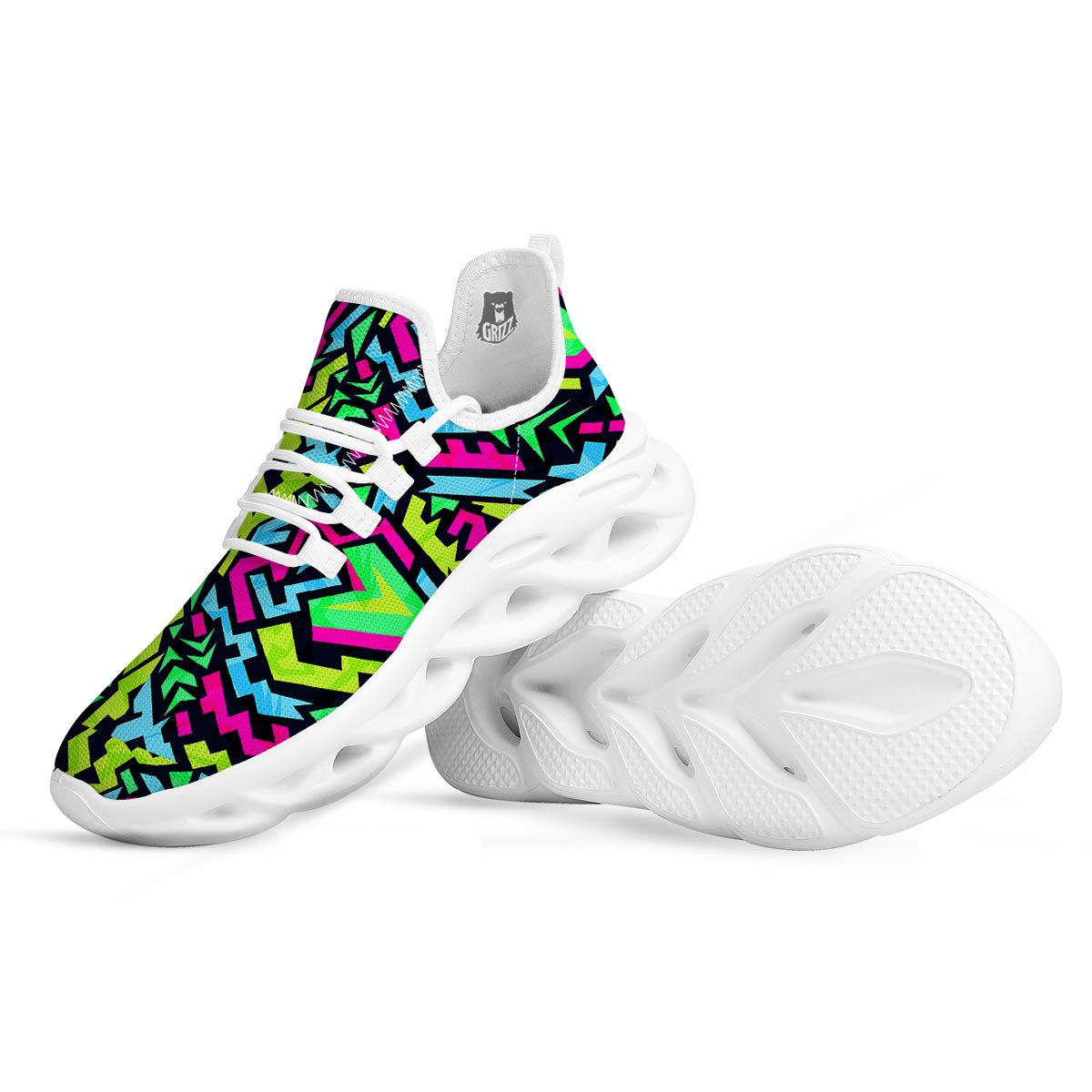 Abstract Graffiti Geometric White Running Shoes-grizzshop