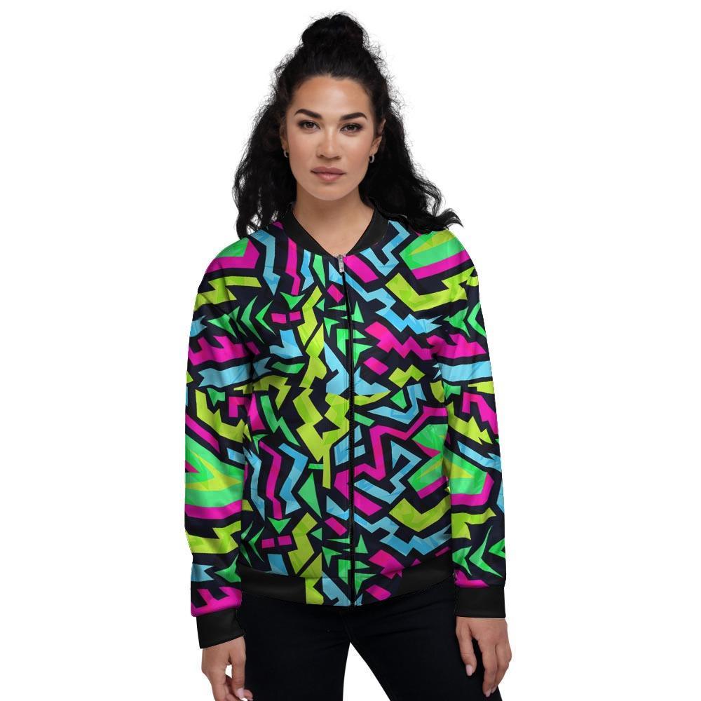 Abstract Graffiti Geometric Women's Bomber Jacket-grizzshop