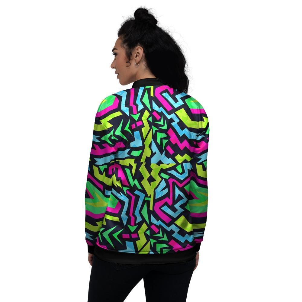 Abstract Graffiti Geometric Women's Bomber Jacket-grizzshop