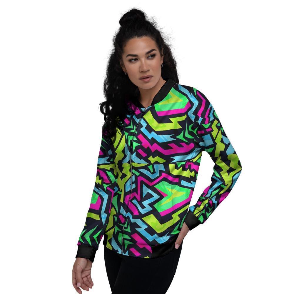 Abstract Graffiti Geometric Women's Bomber Jacket-grizzshop