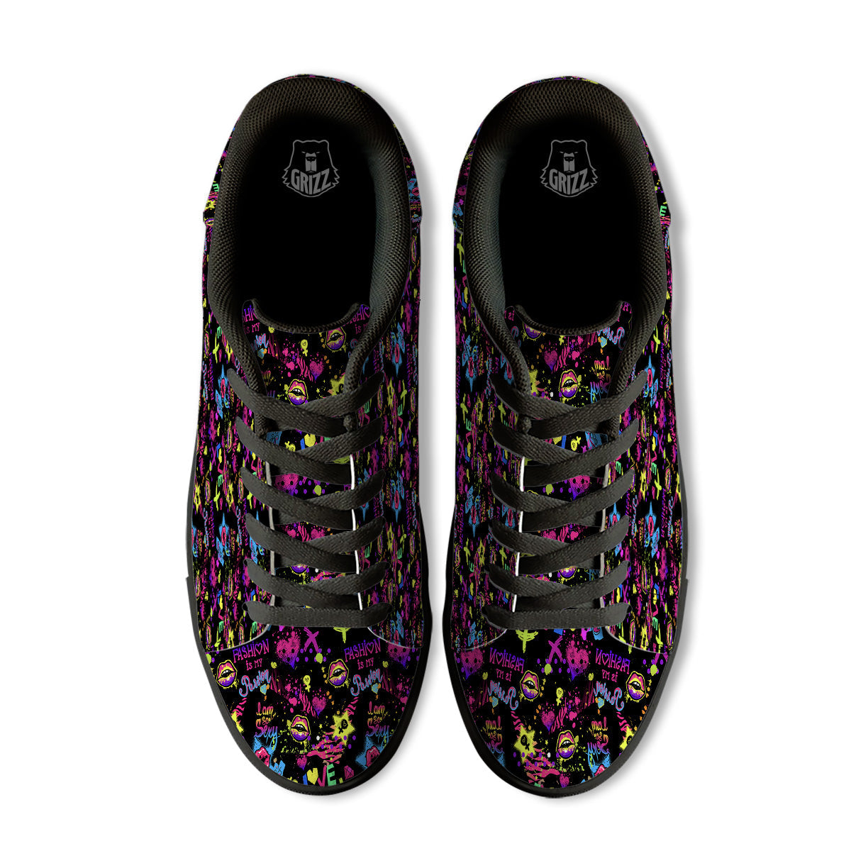 Abstract Graffiti Girlish Spray Paint Print Pattern Black Low Top Sneakers-grizzshop