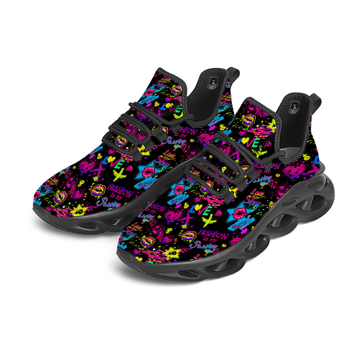 Abstract Graffiti Girlish Spray Paint Print Pattern Black Running Shoes-grizzshop