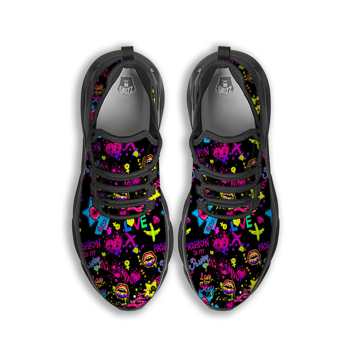Abstract Graffiti Girlish Spray Paint Print Pattern Black Running Shoes-grizzshop