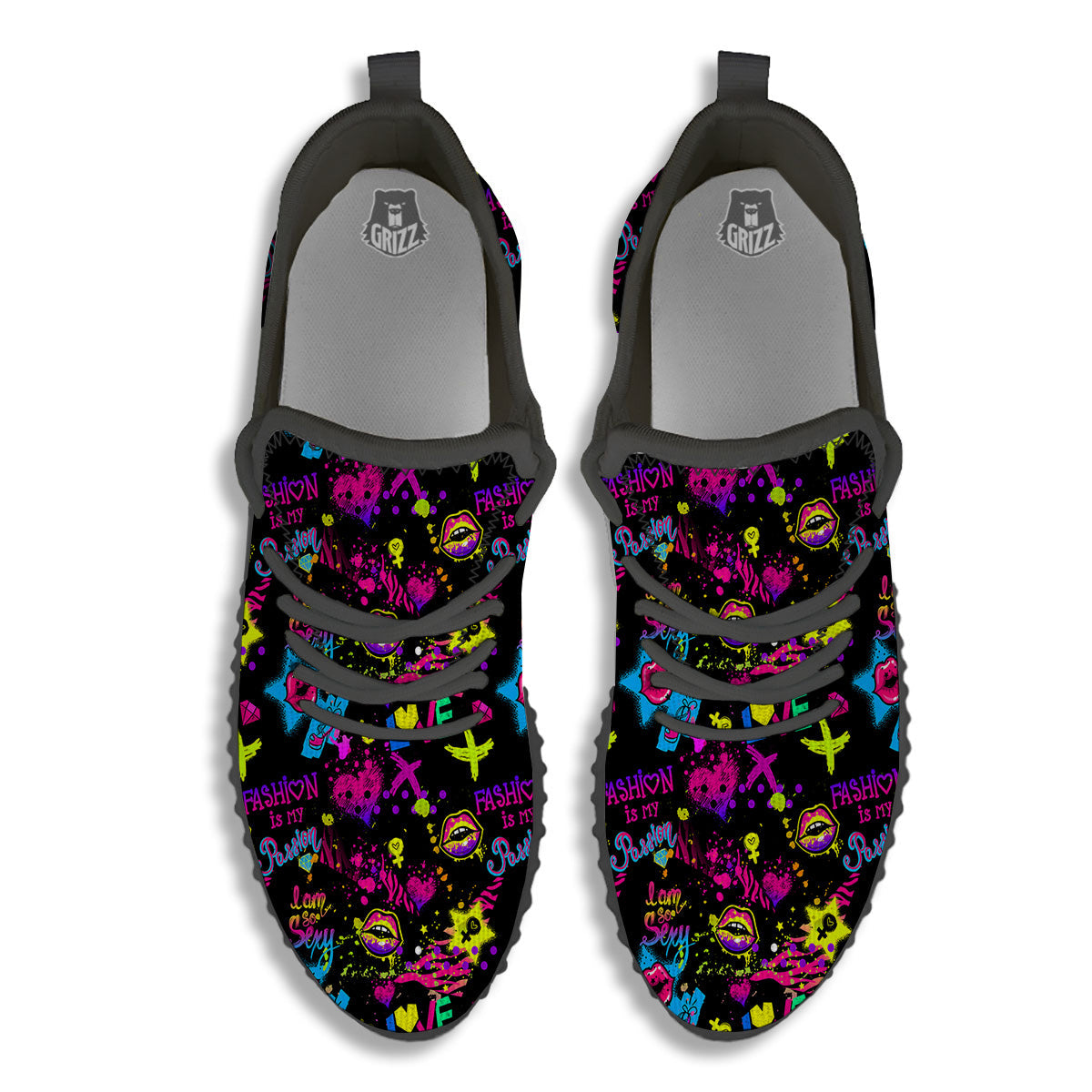 Abstract Graffiti Girlish Spray Paint Print Pattern Black Walking Shoes-grizzshop