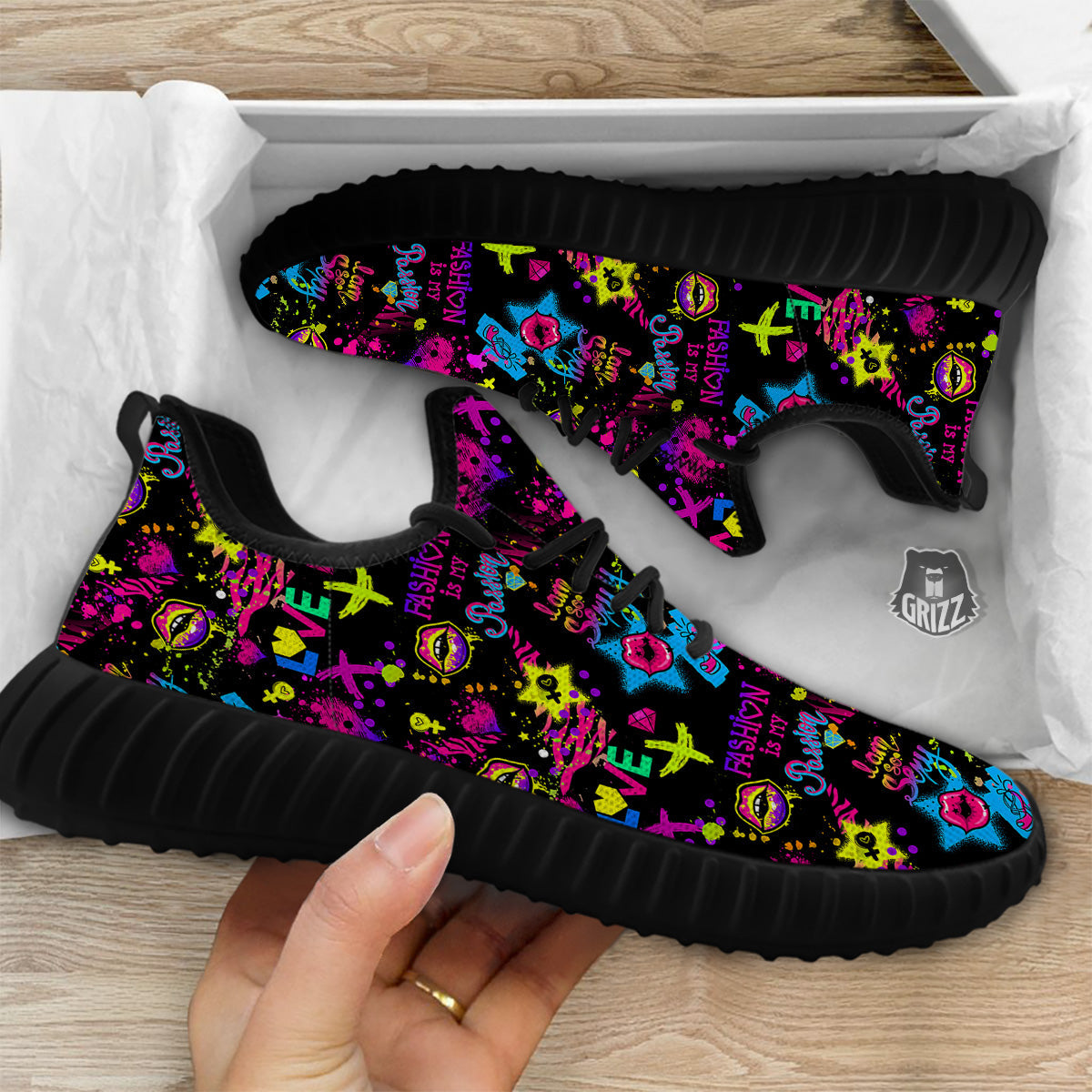Abstract Graffiti Girlish Spray Paint Print Pattern Black Walking Shoes-grizzshop