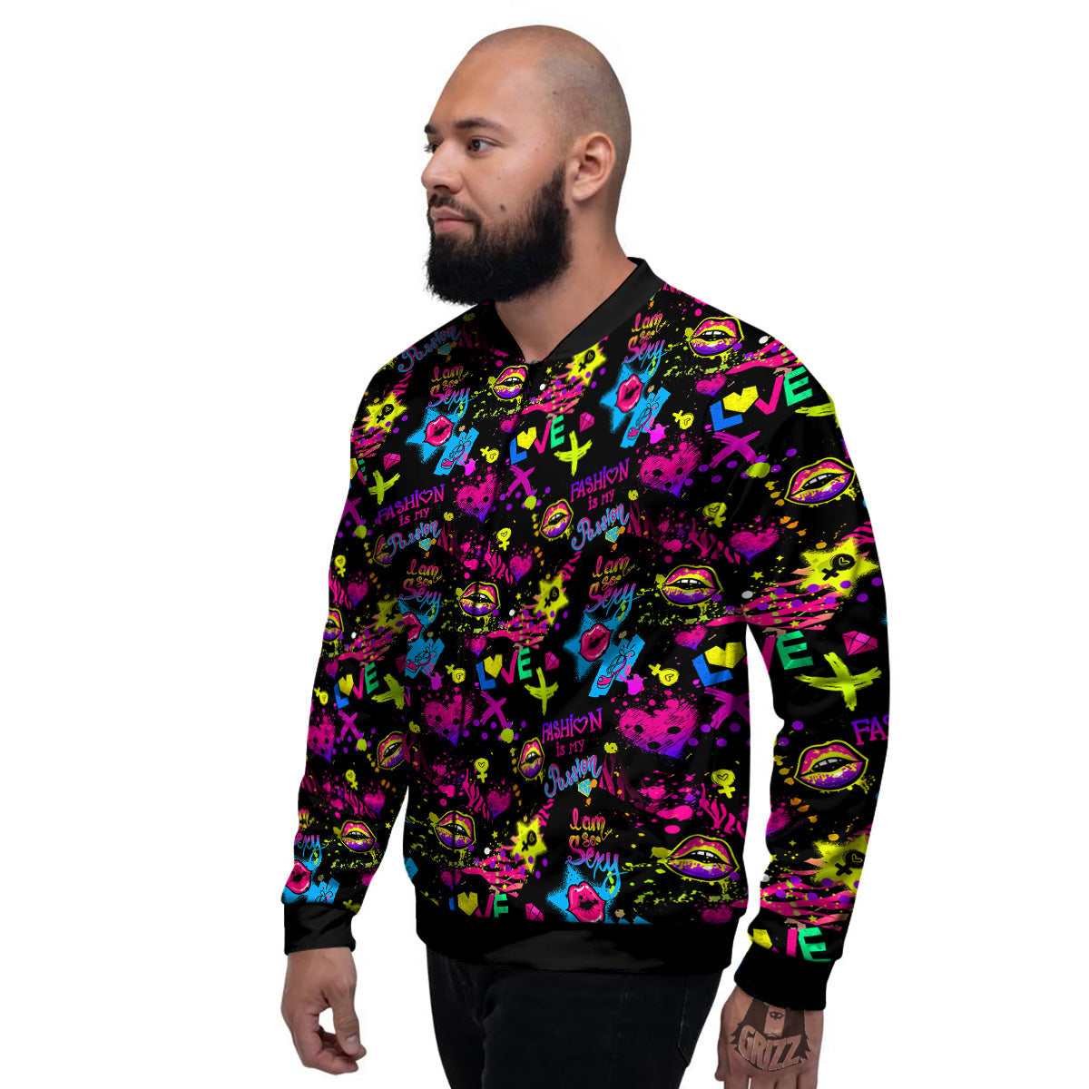 Abstract Graffiti Girlish Spray Paint Print Pattern Men's Bomber Jacket-grizzshop