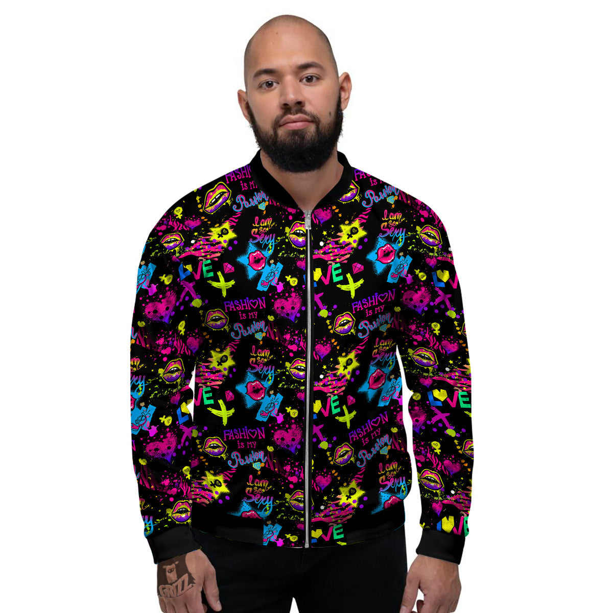 Abstract Graffiti Girlish Spray Paint Print Pattern Men's Bomber Jacket-grizzshop