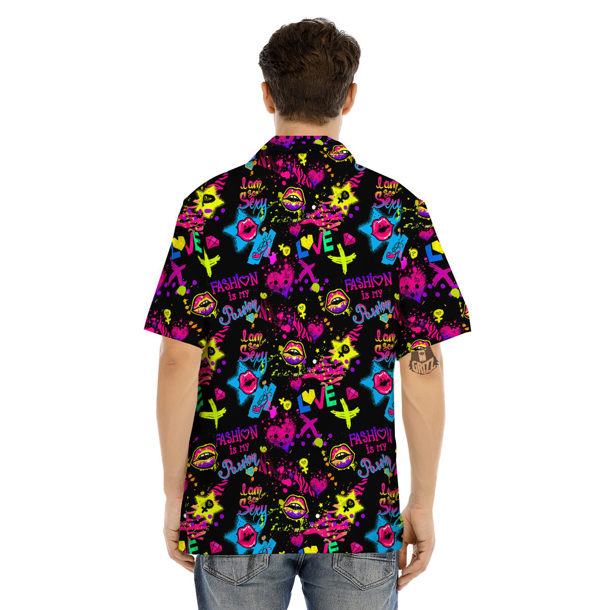 Abstract Graffiti Girlish Spray Paint Print Pattern Men's Hawaiian Shirt-grizzshop