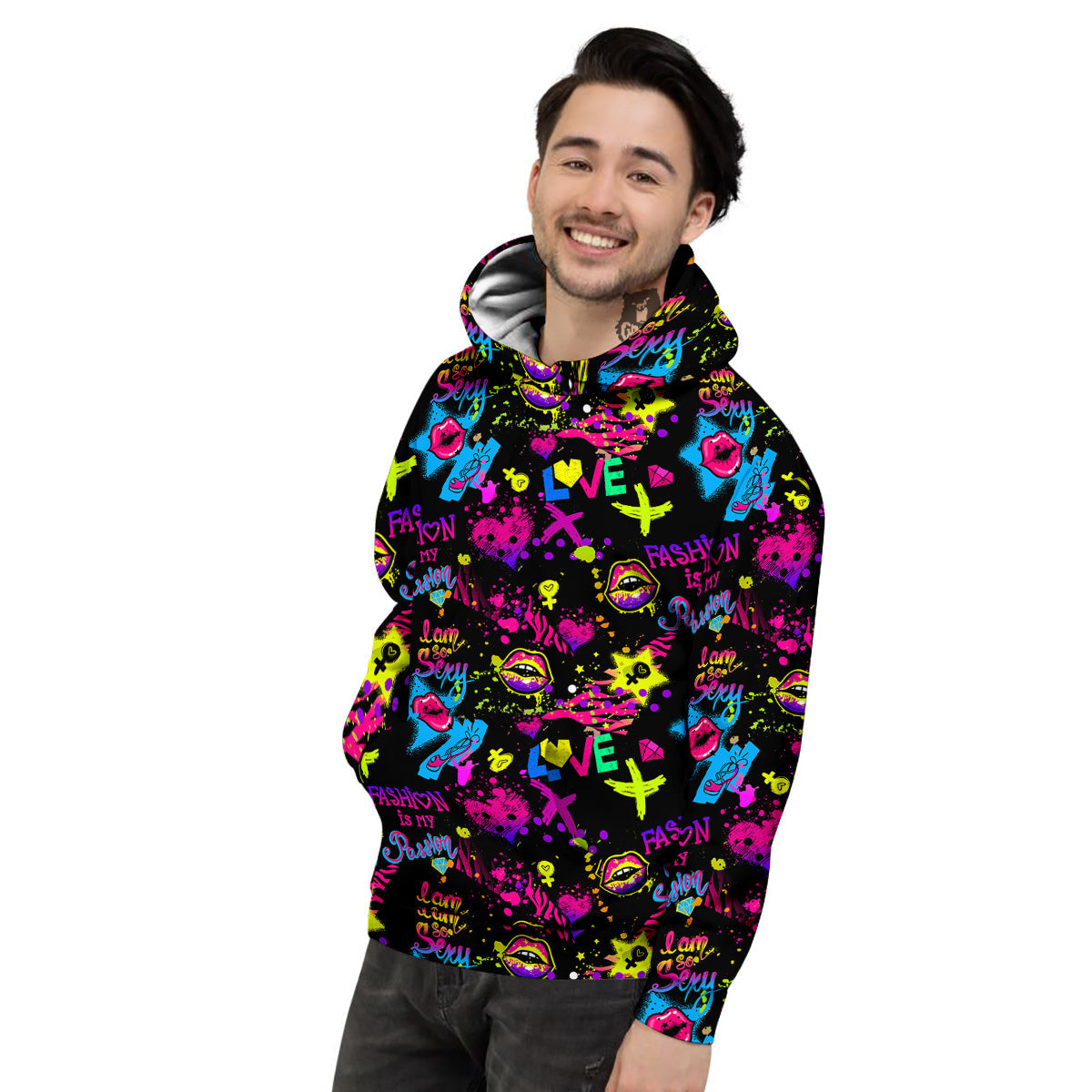 Abstract Graffiti Girlish Spray Paint Print Pattern Men's Hoodie-grizzshop