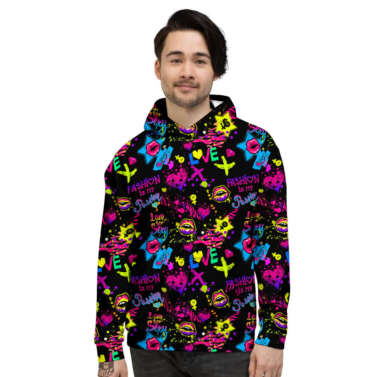 Abstract Graffiti Girlish Spray Paint Print Pattern Men's Hoodie-grizzshop