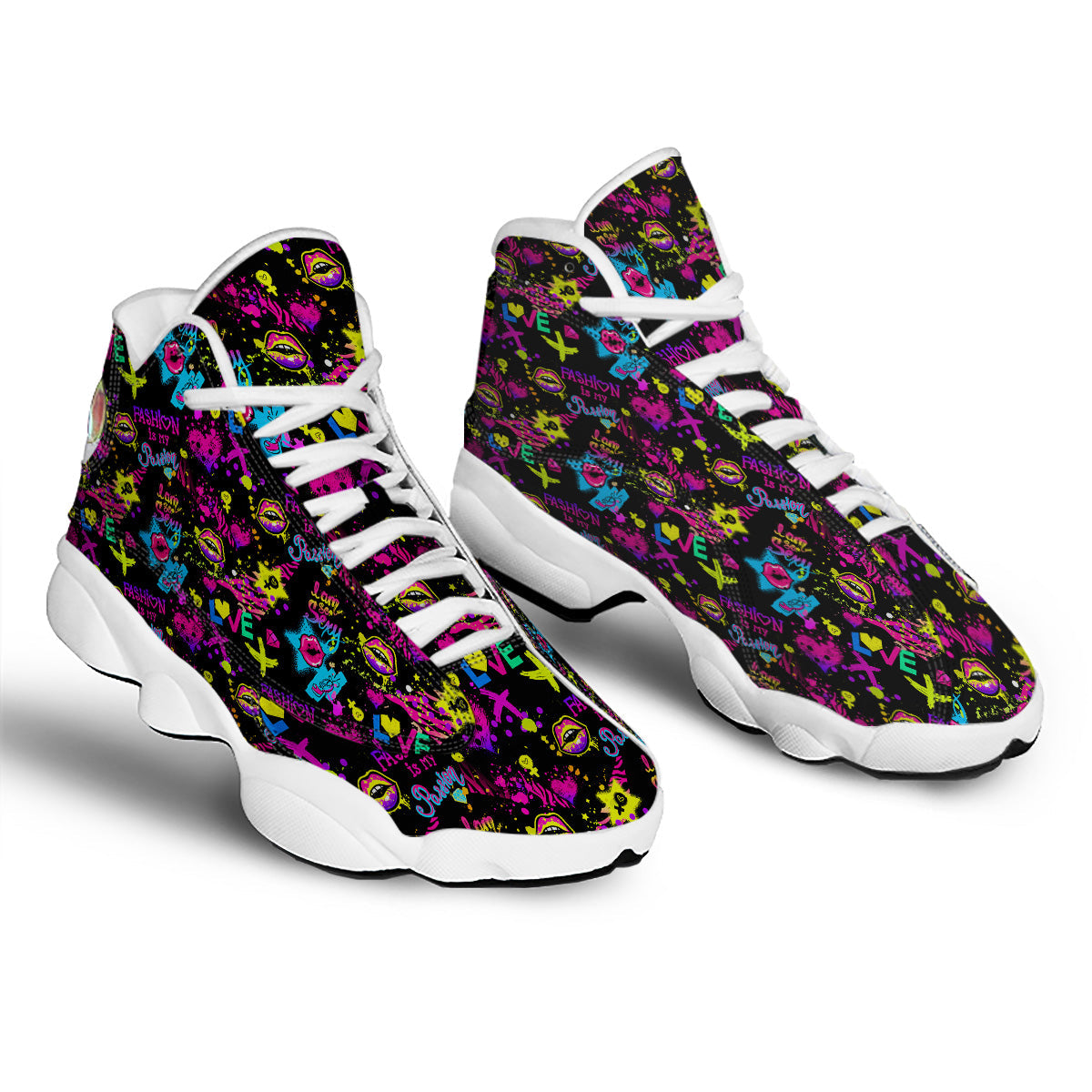 Abstract Graffiti Girlish Spray Paint Print Pattern White Basketball Shoes-grizzshop