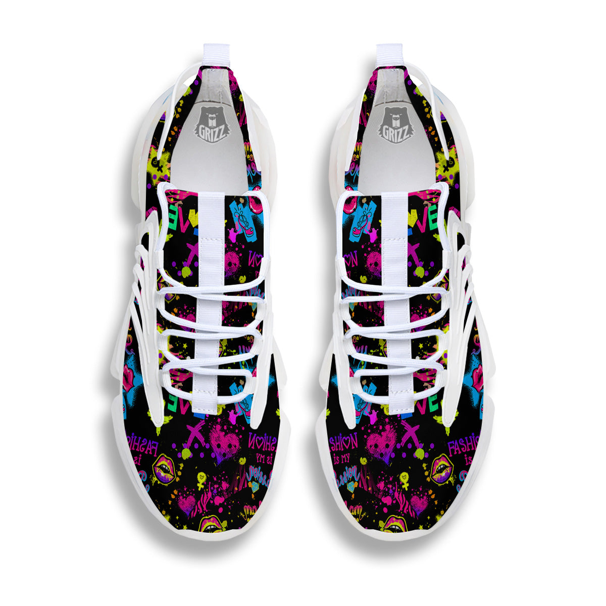 Abstract Graffiti Girlish Spray Paint Print Pattern White Gym Shoes-grizzshop