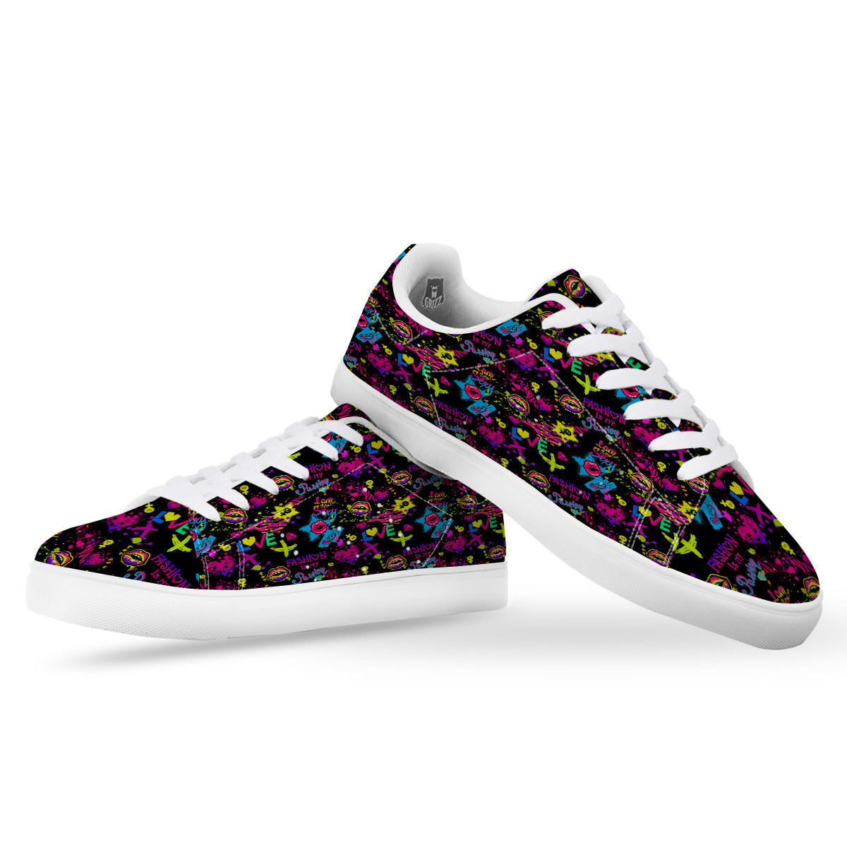 Abstract Graffiti Girlish Spray Paint Print Pattern White Low Top Sneakers-grizzshop