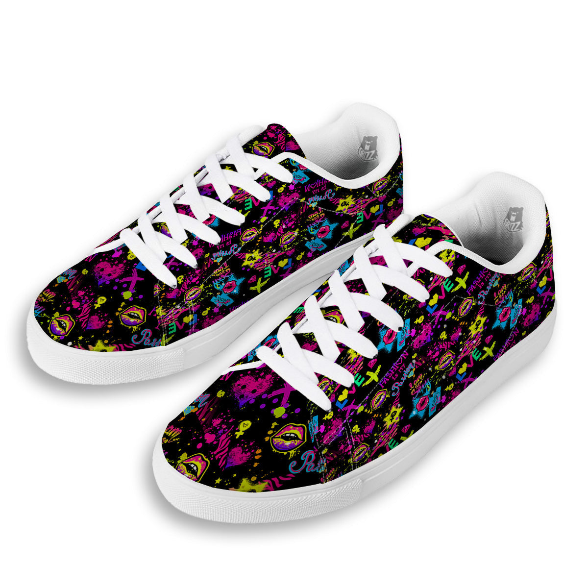 Abstract Graffiti Girlish Spray Paint Print Pattern White Low Top Sneakers-grizzshop