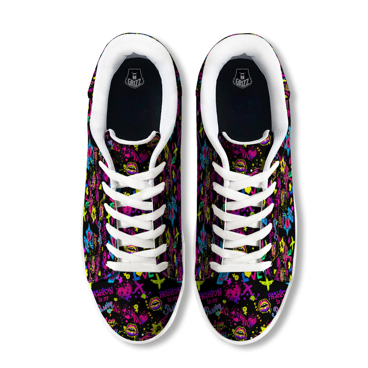 Abstract Graffiti Girlish Spray Paint Print Pattern White Low Top Sneakers-grizzshop