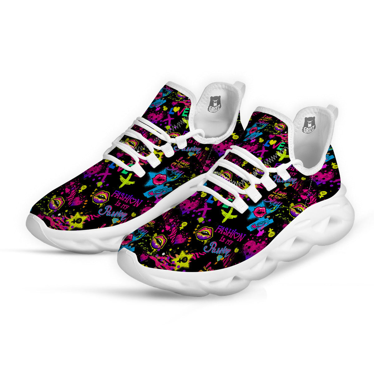 Abstract Graffiti Girlish Spray Paint Print Pattern White Running Shoes-grizzshop